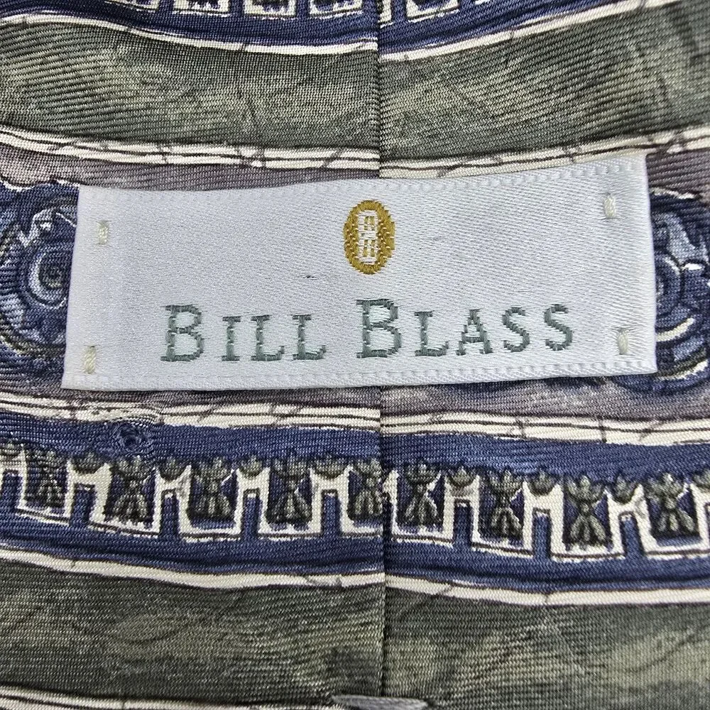 Necktie Mens Vintage Bill Blass Black Label 100% Silk, Tan Blue, Size 57 By 4